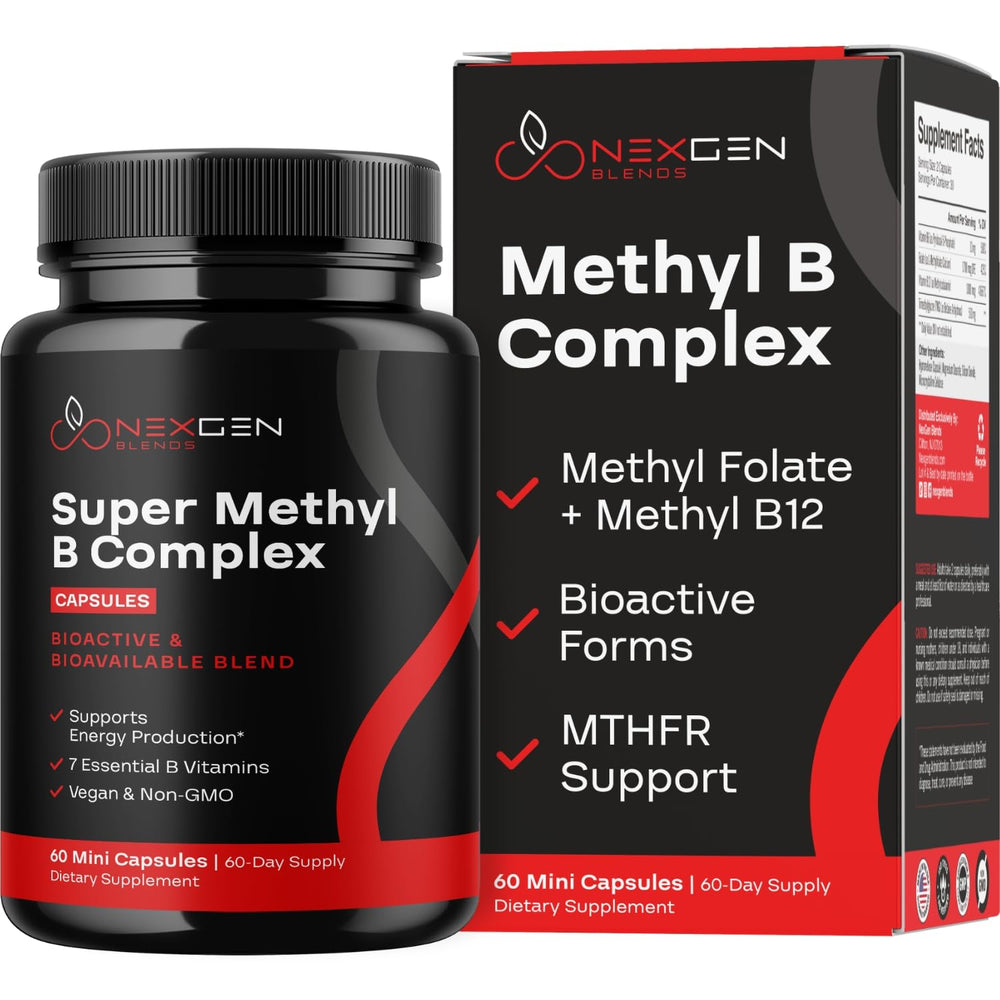 NexGen Blends Methylated B Complex bottle label highlights bioactive vitamins for better absorption