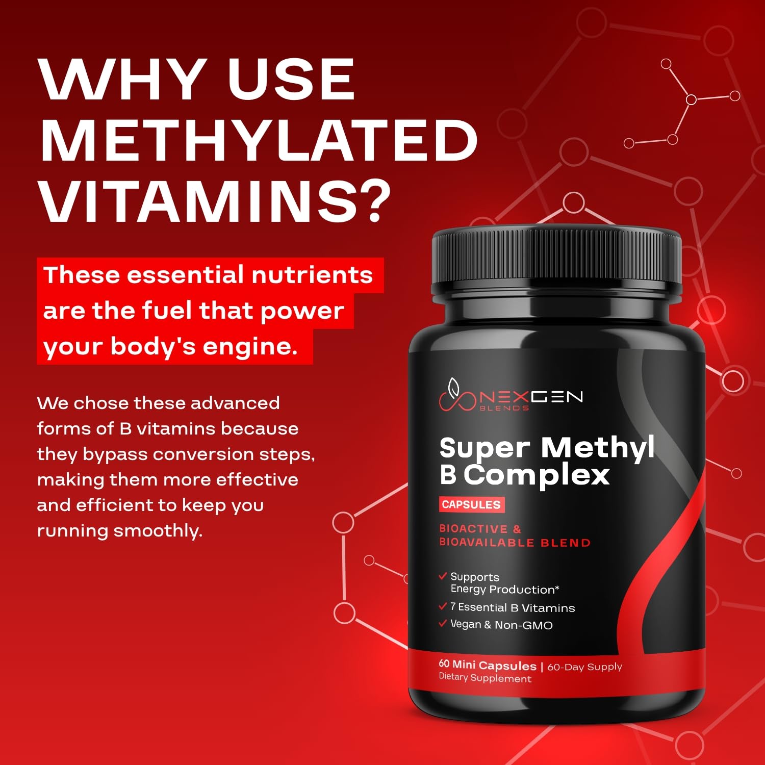 NexGen Blends Methylated B Complex on a kitchen counter in a daily use scene