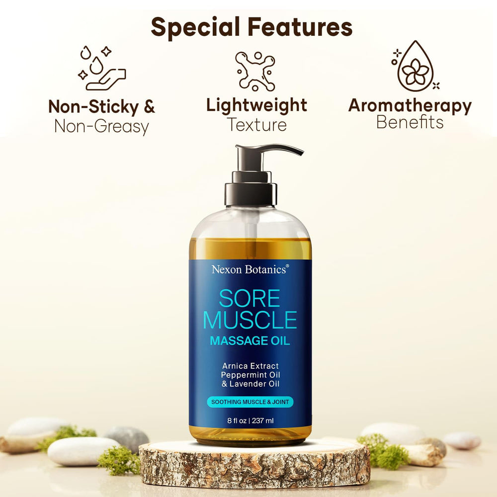 Nexon Botanics athlete recovery oil bottle ready for post workout massage