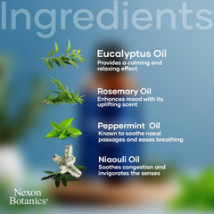 Nexon Botanics Breathe closeup bottle showing hexane-free, therapeutic-grade oils for clean-air aromatherapy.