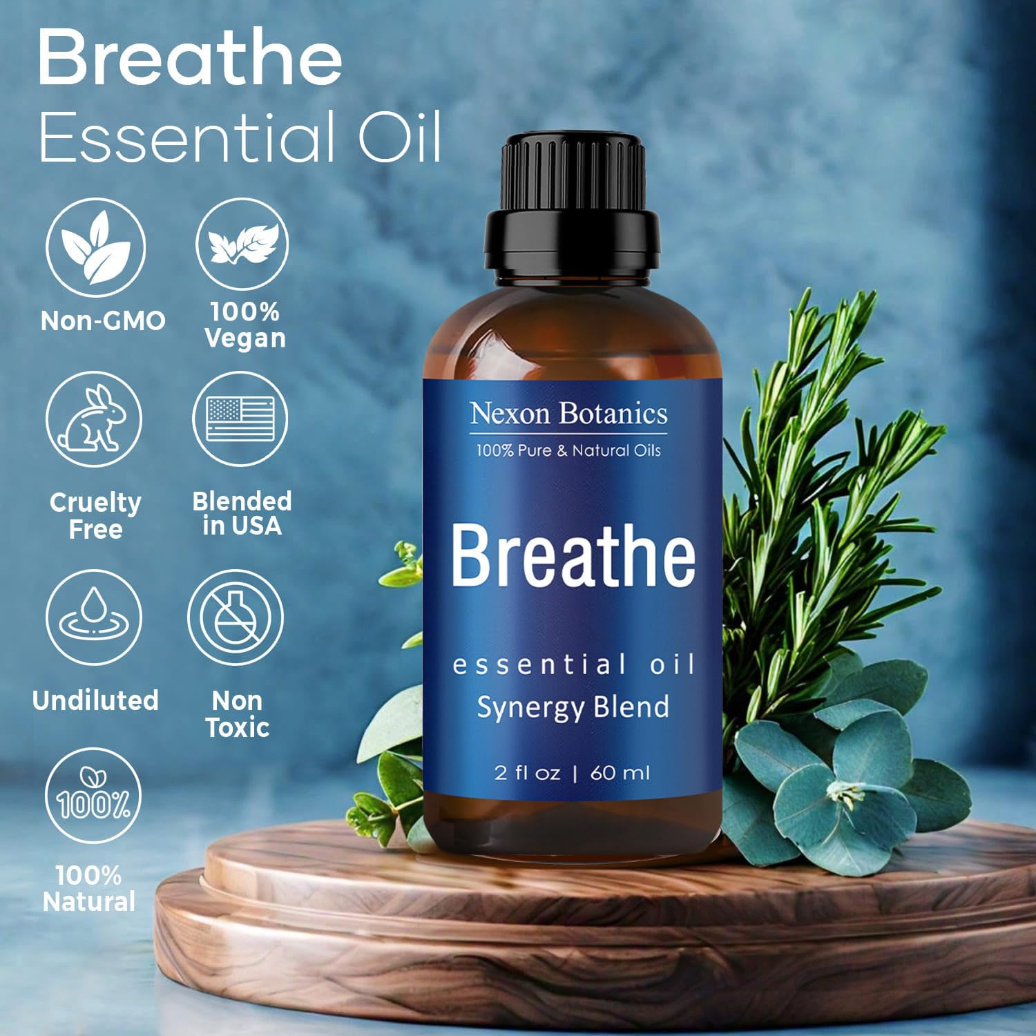 Nexon Botanics Breathe menthol-rich vapor suggesting cooling comfort.