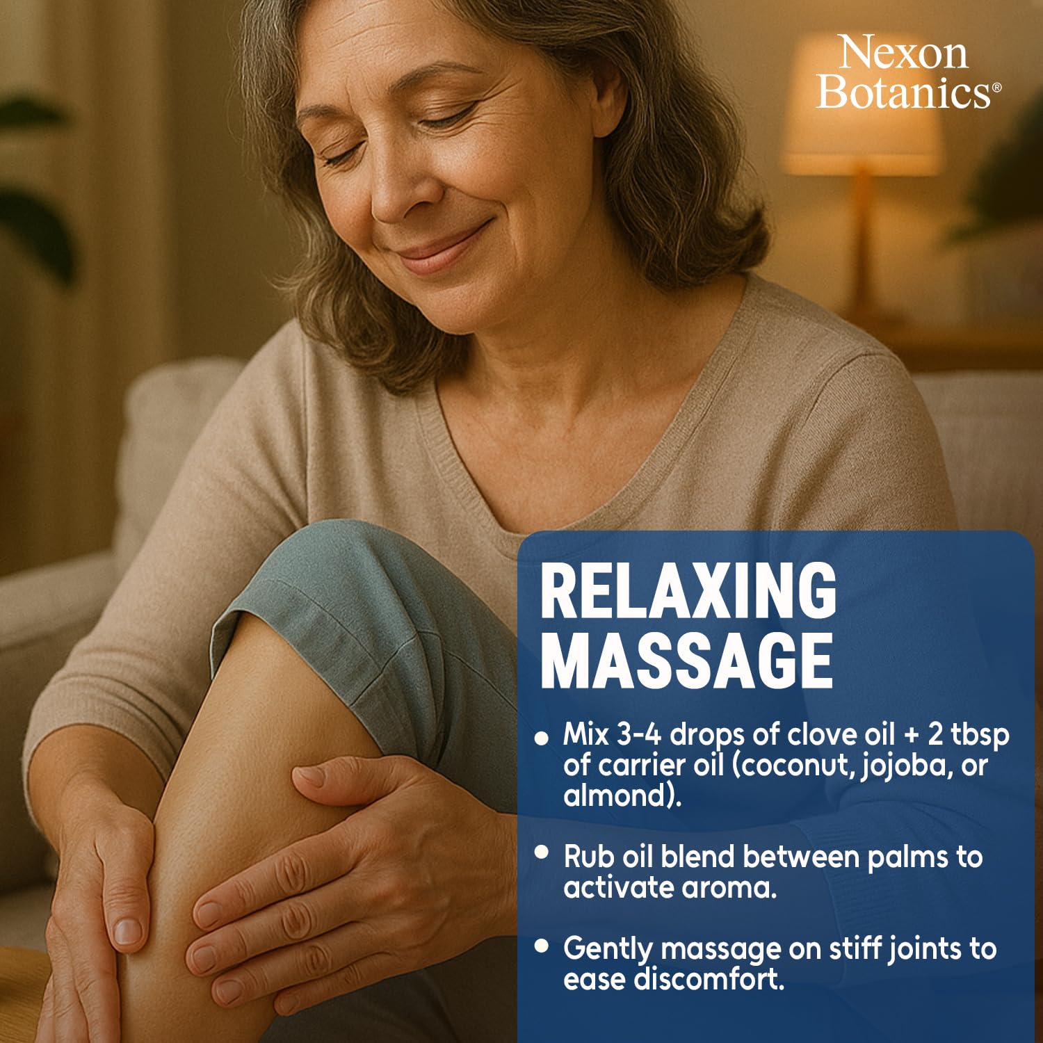 Nexon Botanics clove oil massage blend with carrier oil.