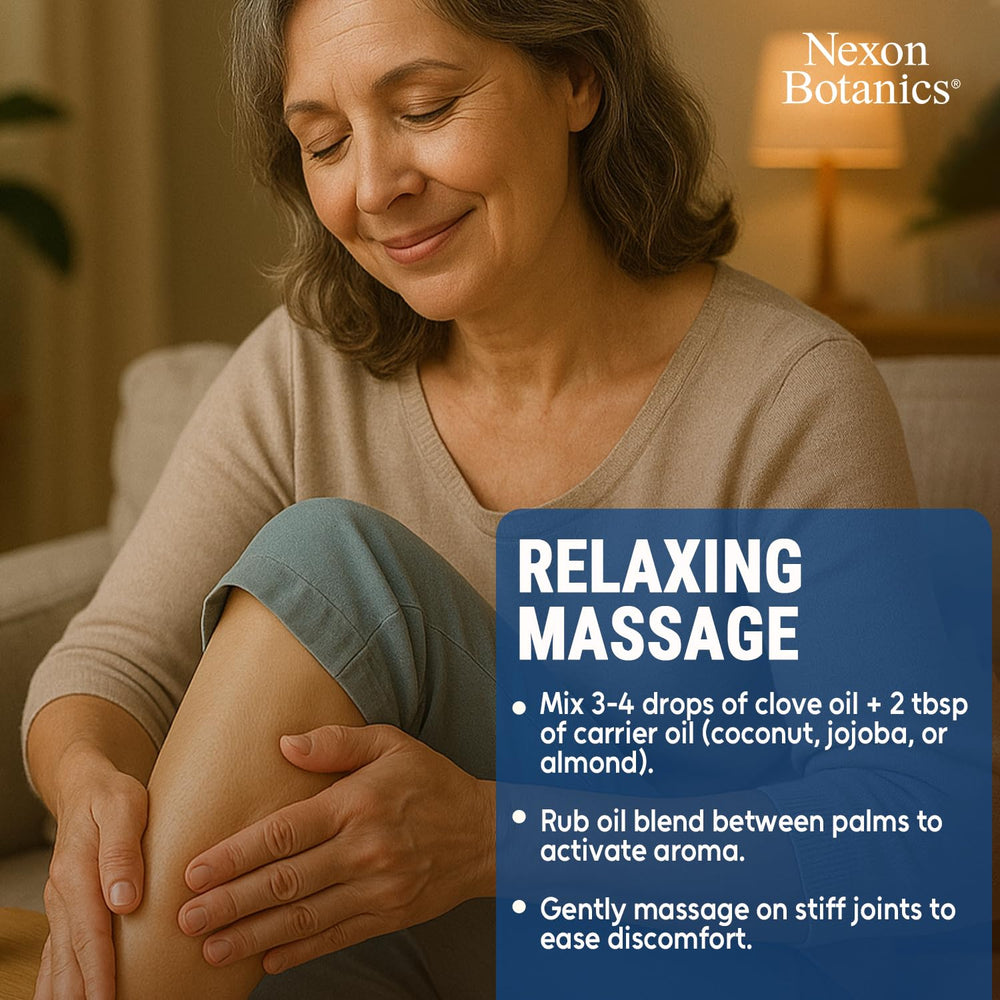 Nexon Botanics clove oil massage blend with carrier oil.