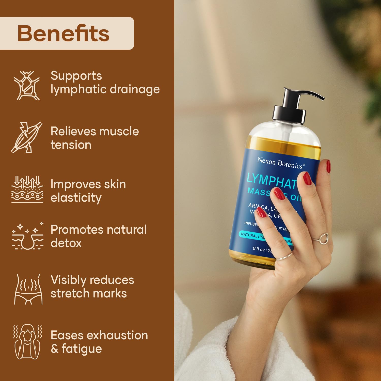 Nexon Botanics lymphatic drainage oil facial massage promotes gentle hydration