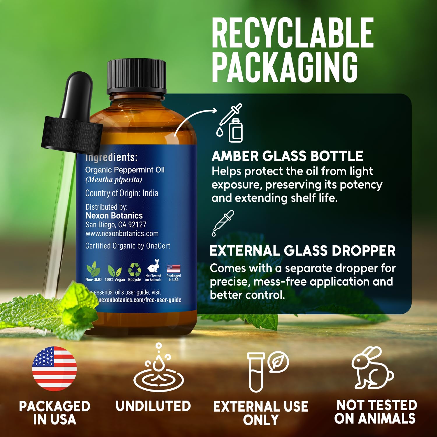 Nexon Botanics peppermint oil for temples, massage-friendly calm focus