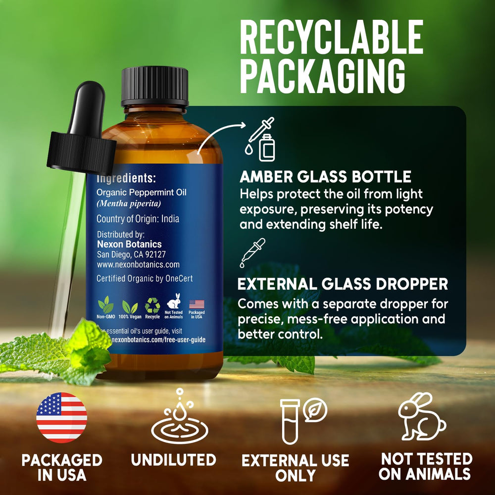 Nexon Botanics peppermint oil for temples, massage-friendly calm focus