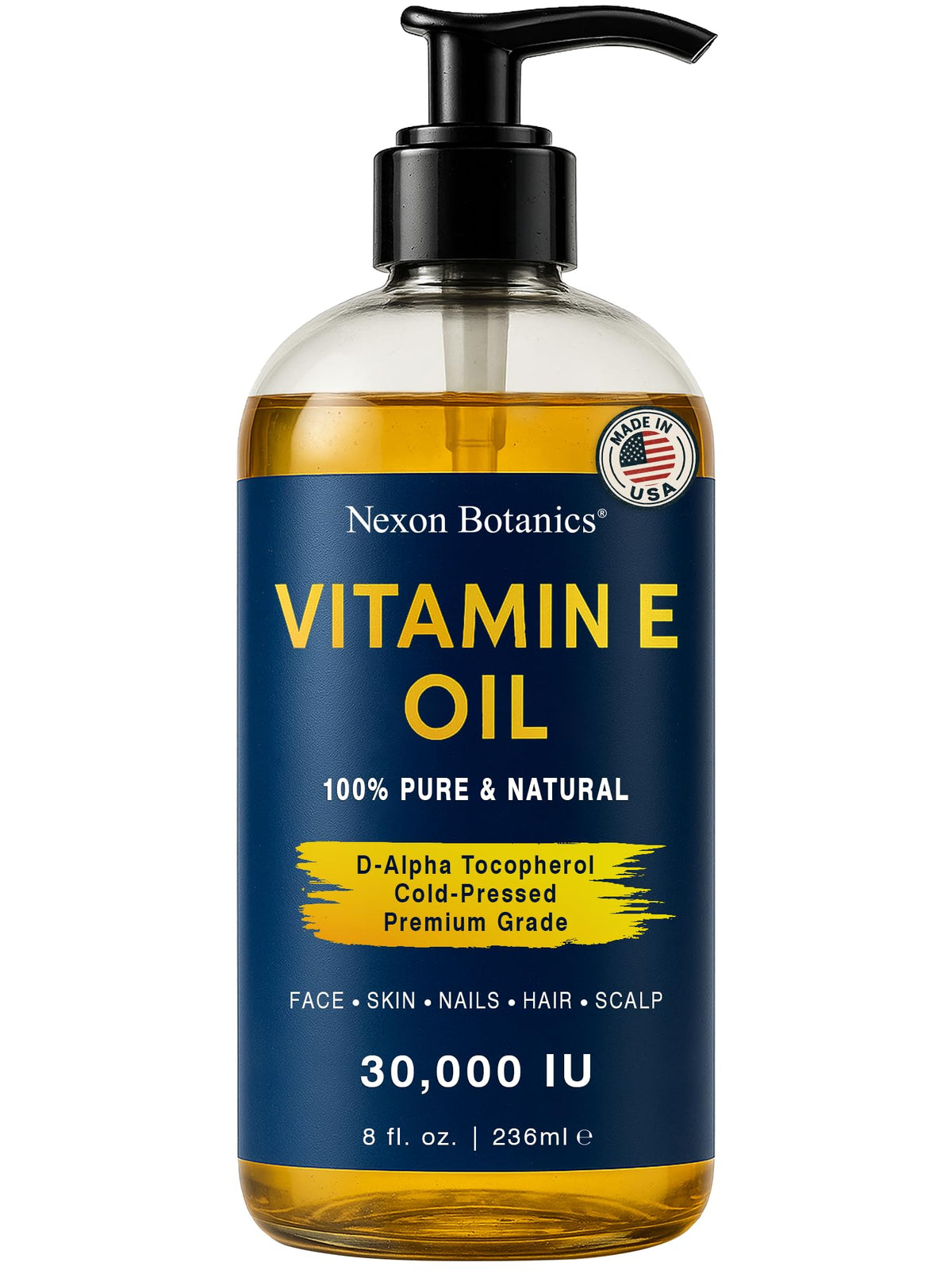 Nexon Botanics Pure Vitamin E Oil bottle for daily skin hydration