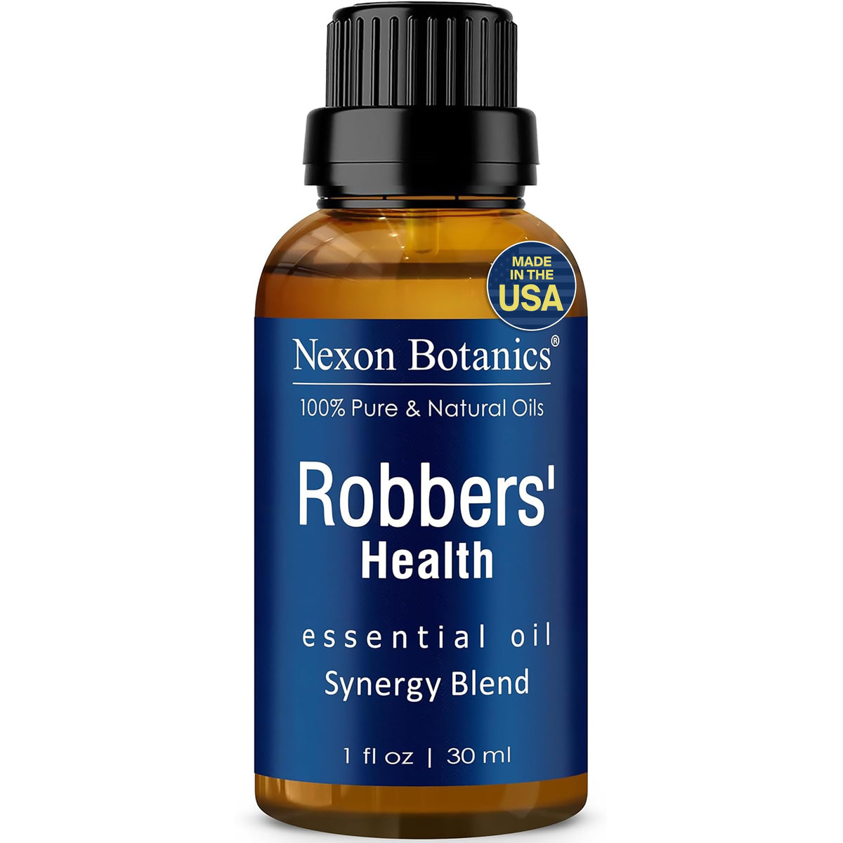 Nexon Botanics Robbers Health oil bottle for immune support and soothing aromas.