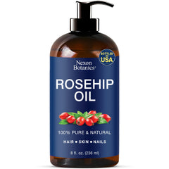 Nexon Botanics Rosehip Oil bottle close-up, ready for daily facial hydration.