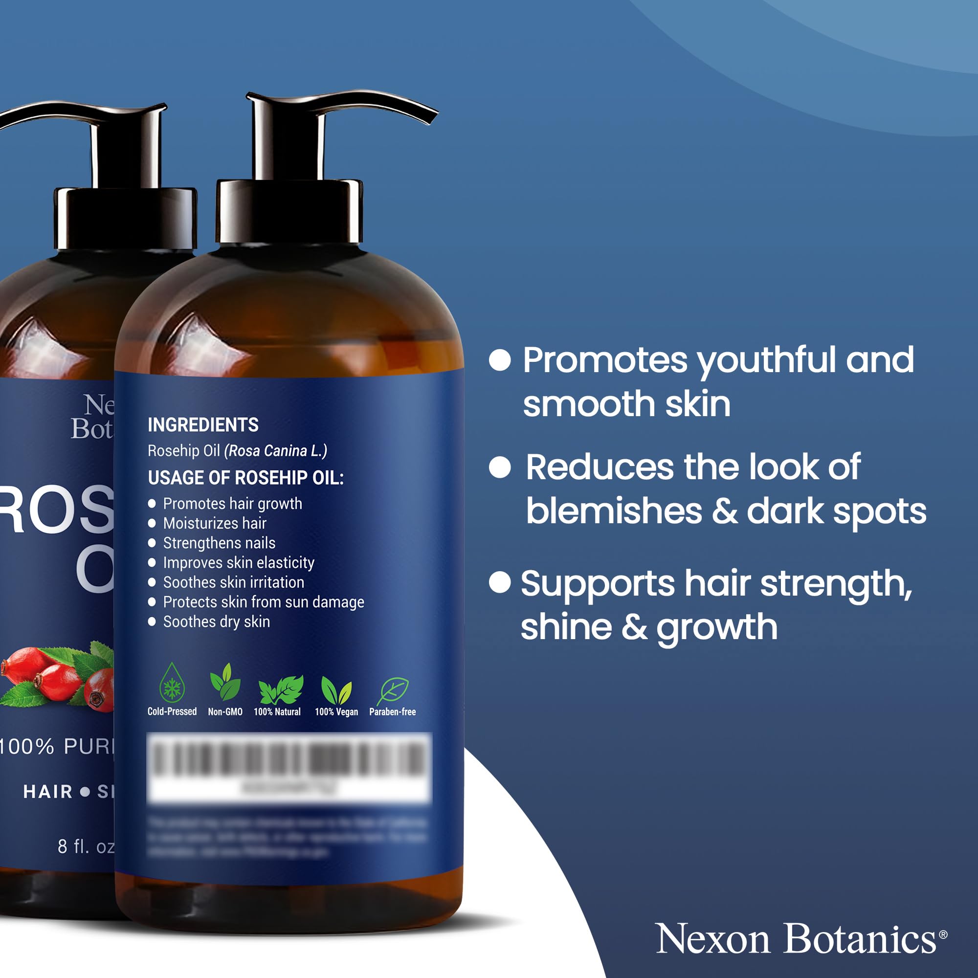 Nexon Botanics Rosehip Oil used in a gua sha routine on clean skin.
