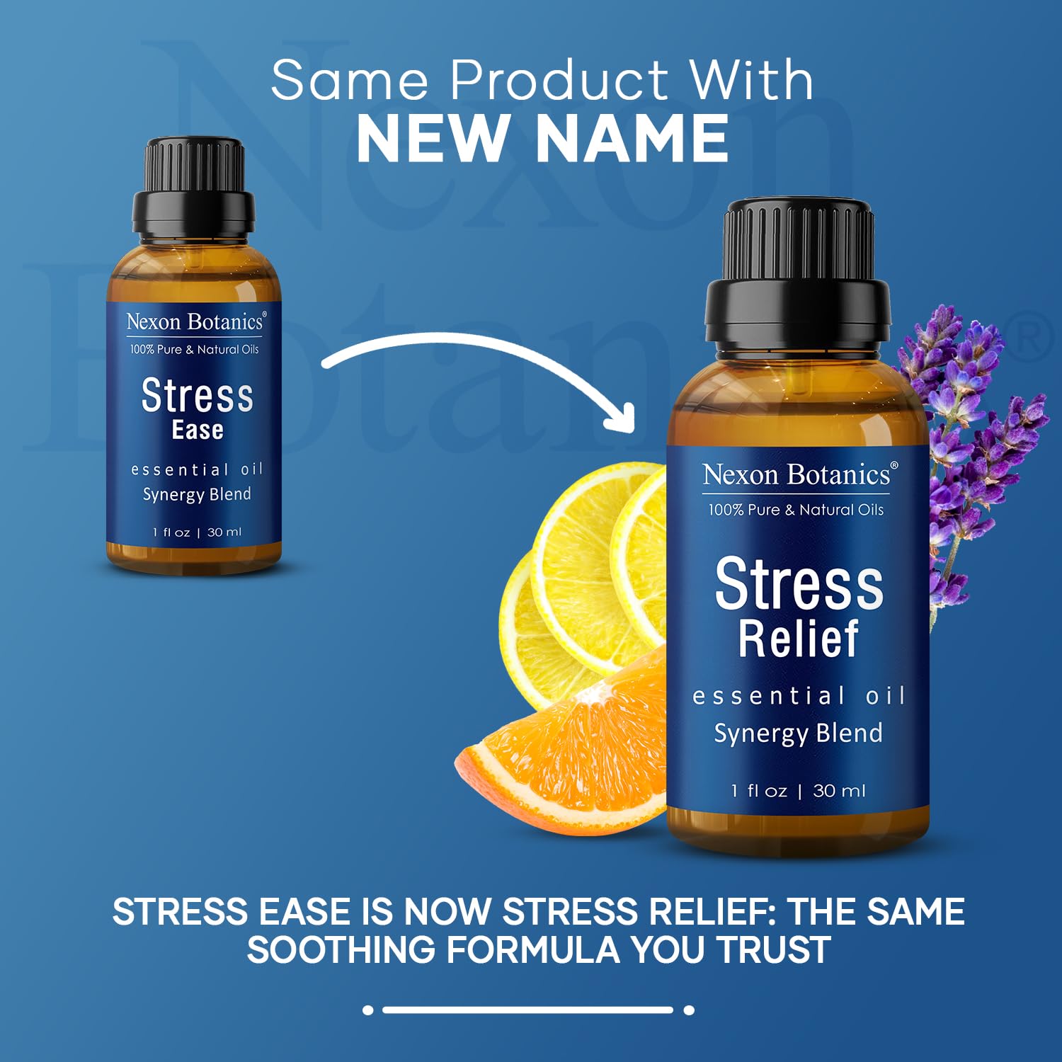 Nexon Botanics Stress Relief ingredients highlight pure essential oils