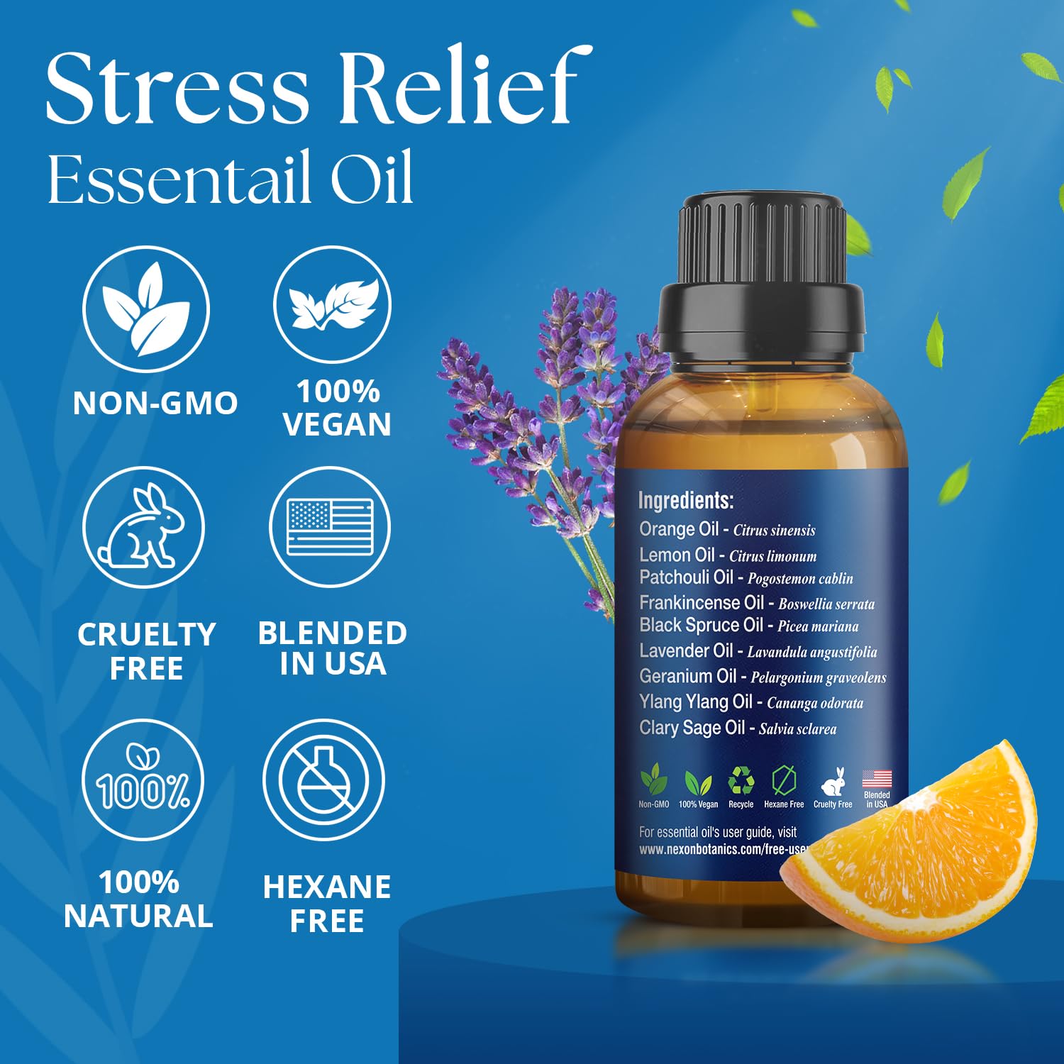 Nexon Botanics Stress Relief packaging shown as premium gift-ready