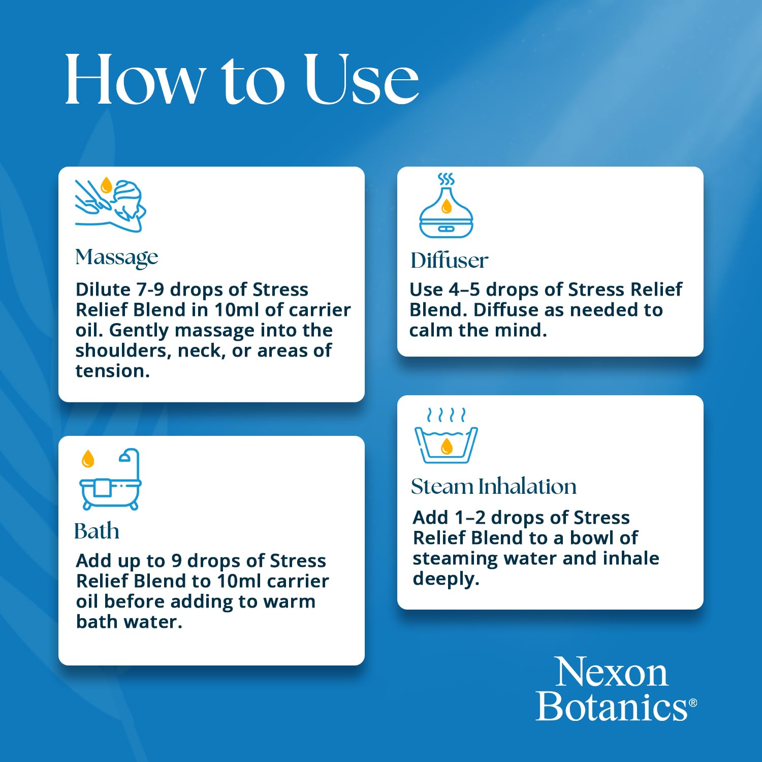 Nexon Botanics Stress Relief pour demonstrating easy aromatic use