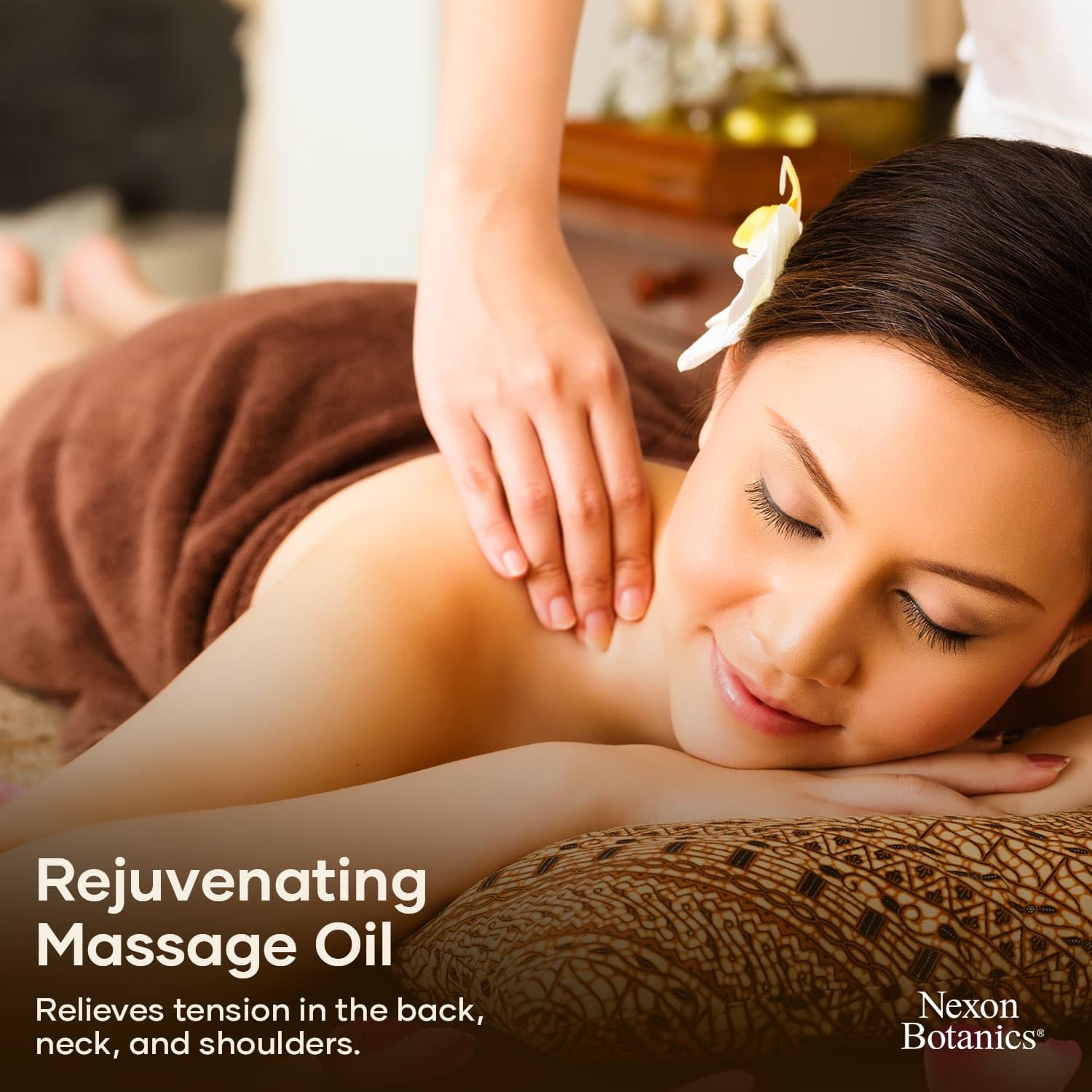 Nexon Botanics therapist-approved formula bottle supports trusted massage routines