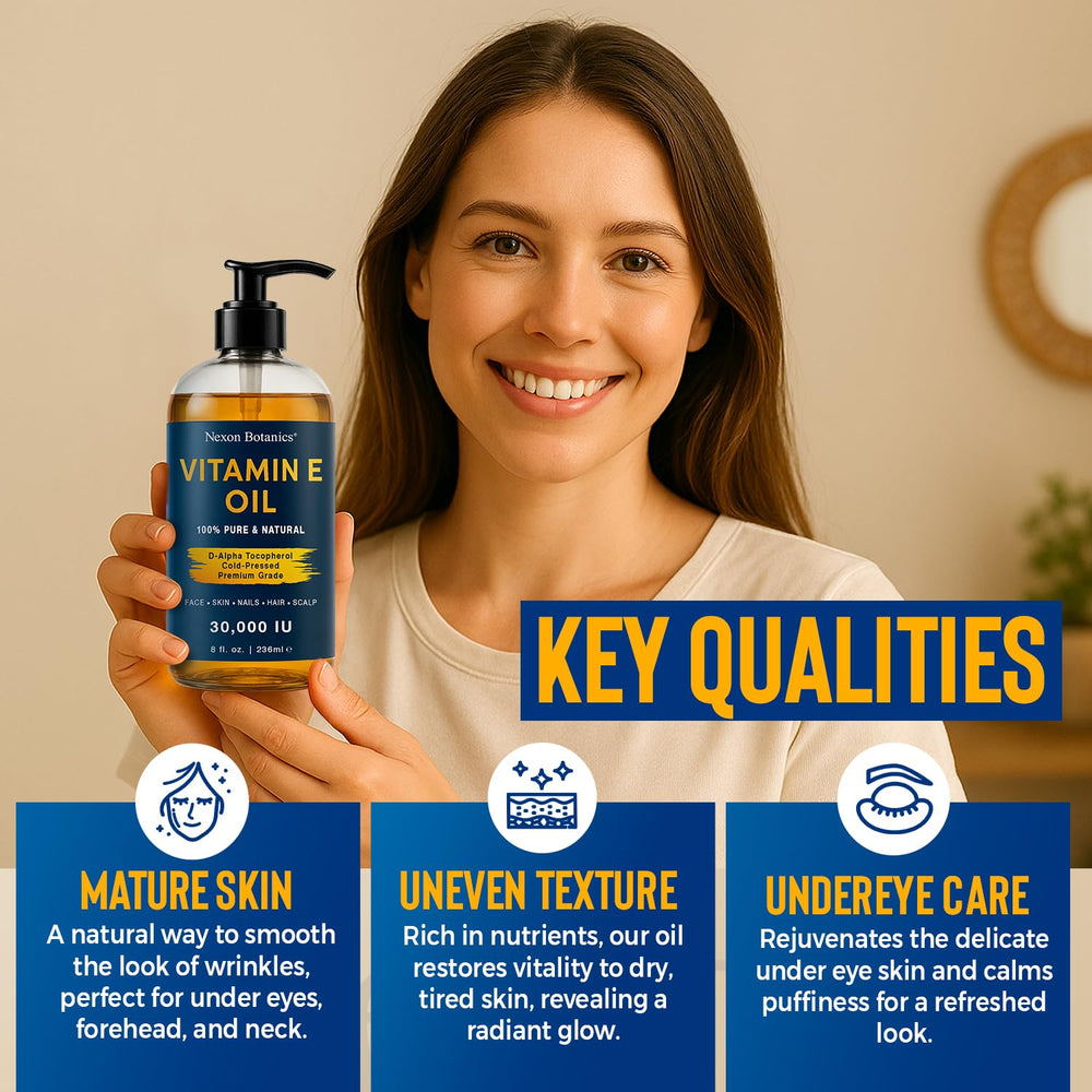 Nexon Botanics amber glass bottle highlights premium cold-pressed oil