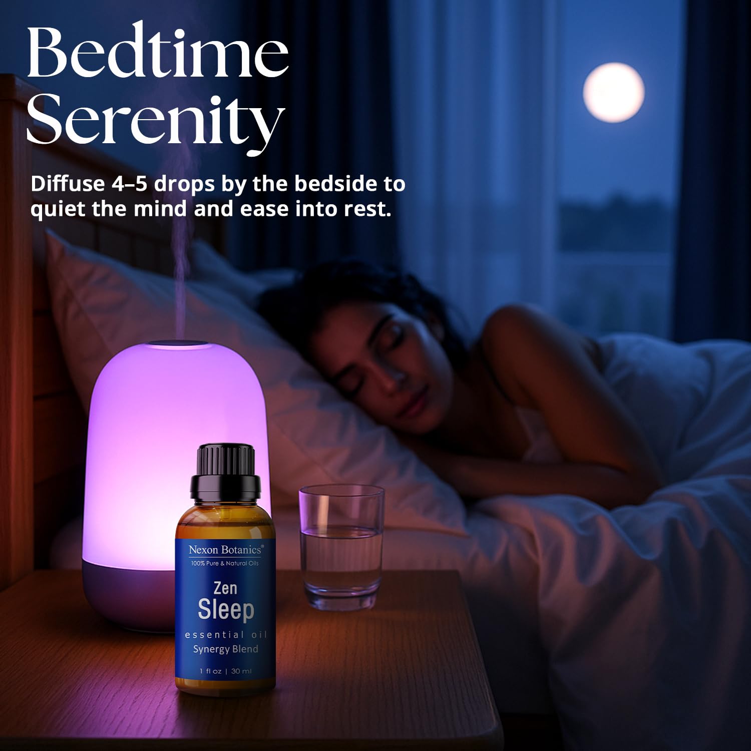 Nexon Botanics Zen Sleep bedside-pillow scene for peaceful sleep cues.