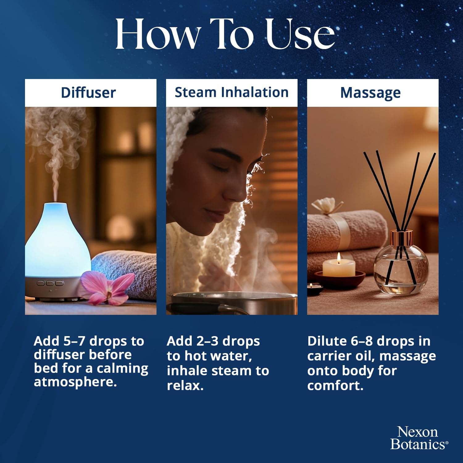 Nexon Botanics Zen Sleep bottle-pour demonstrating easy scent release.