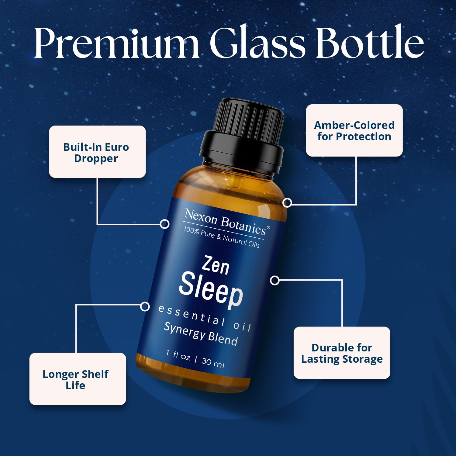 Nexon Botanics Zen Sleep closeup of lavender-rosemary blend for relaxation.