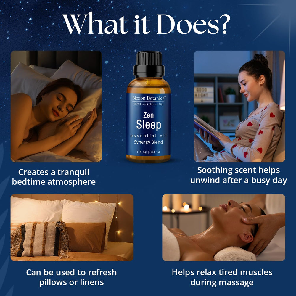Nexon Botanics Zen Sleep in-diffuser scene for tranquil bedroom atmosphere.