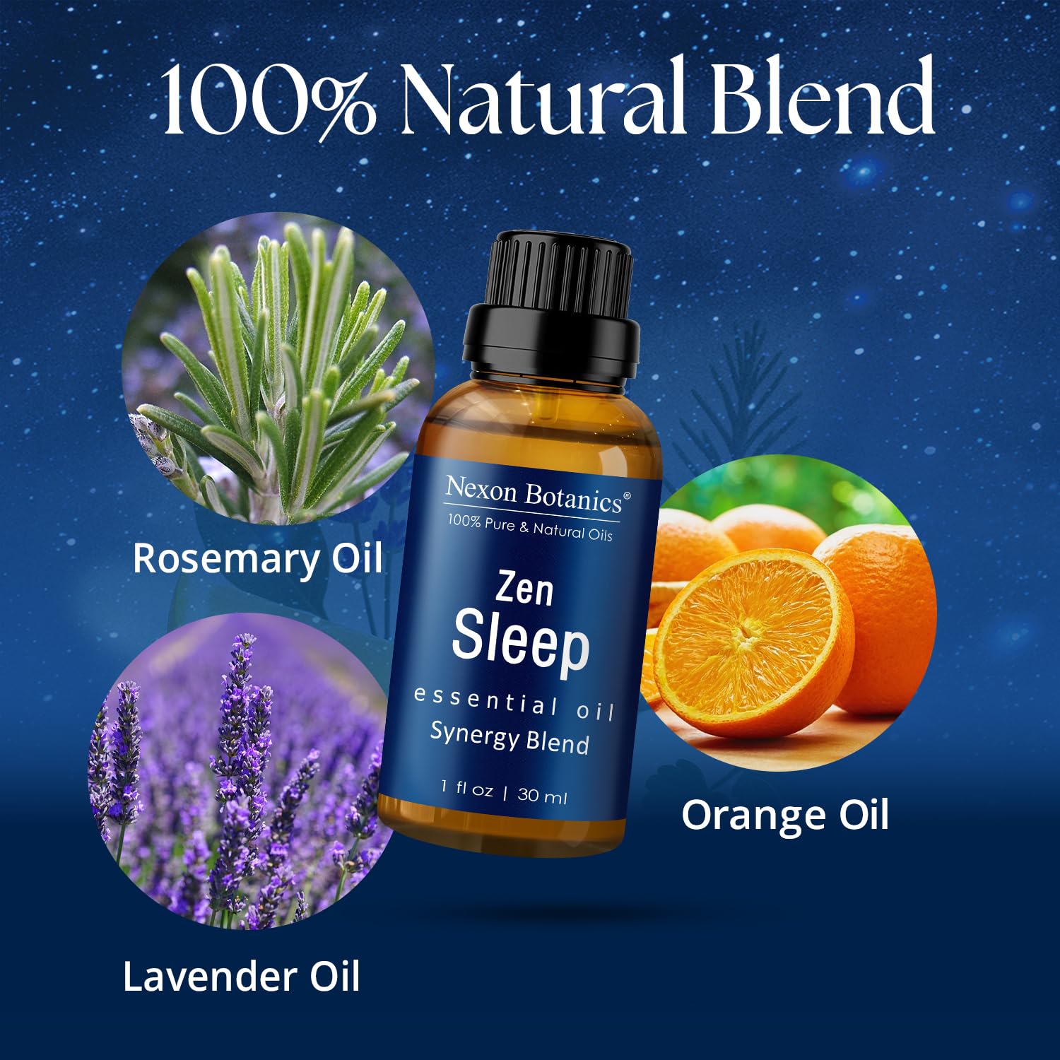 Nexon Botanics Zen Sleep travel-size bottle for calm journeys.