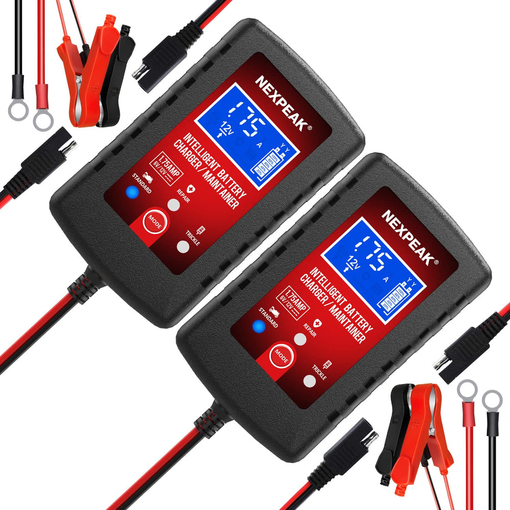 NEXPEAK 2-pack smart charger front view for versatile vehicle maintenance.