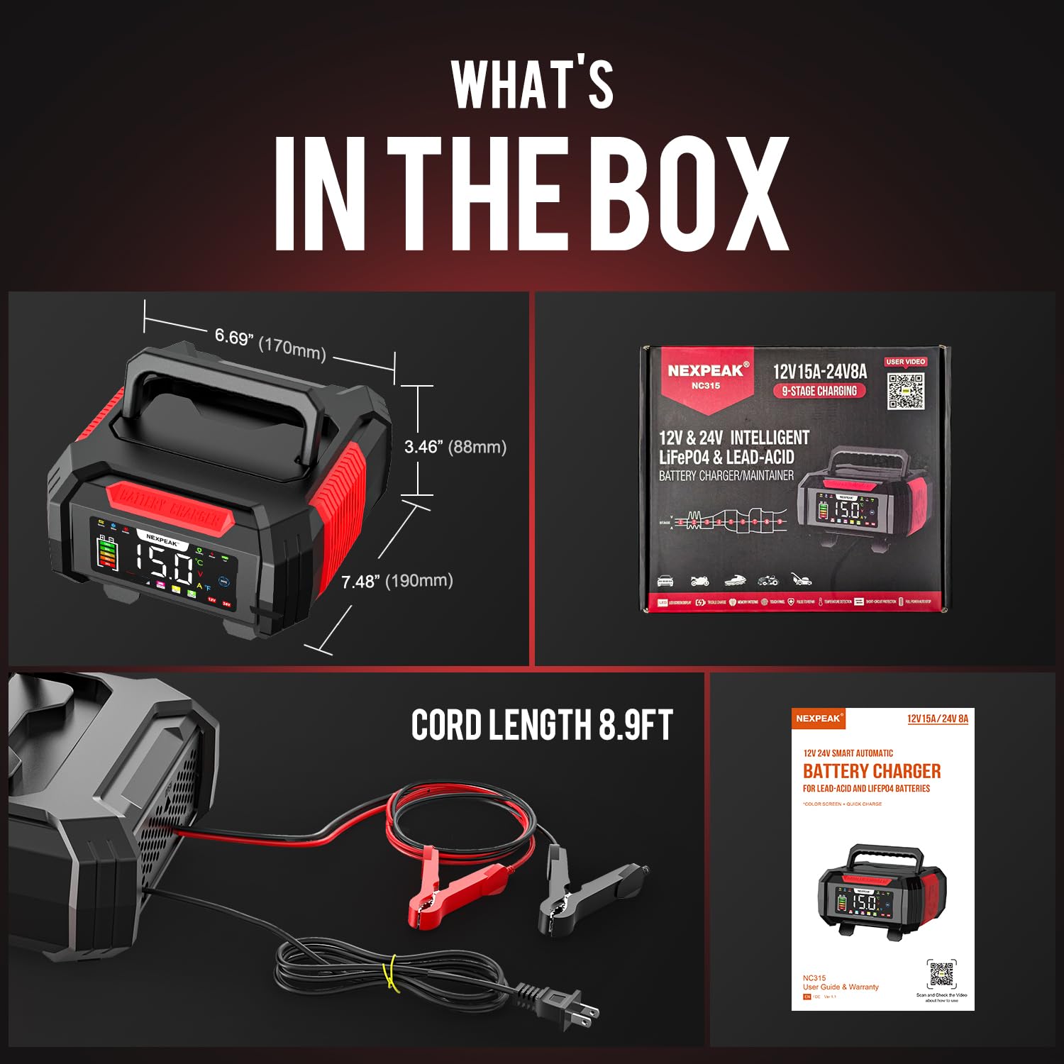 NEXPEAK battery charger ready for seasonal storage and winter upkeep