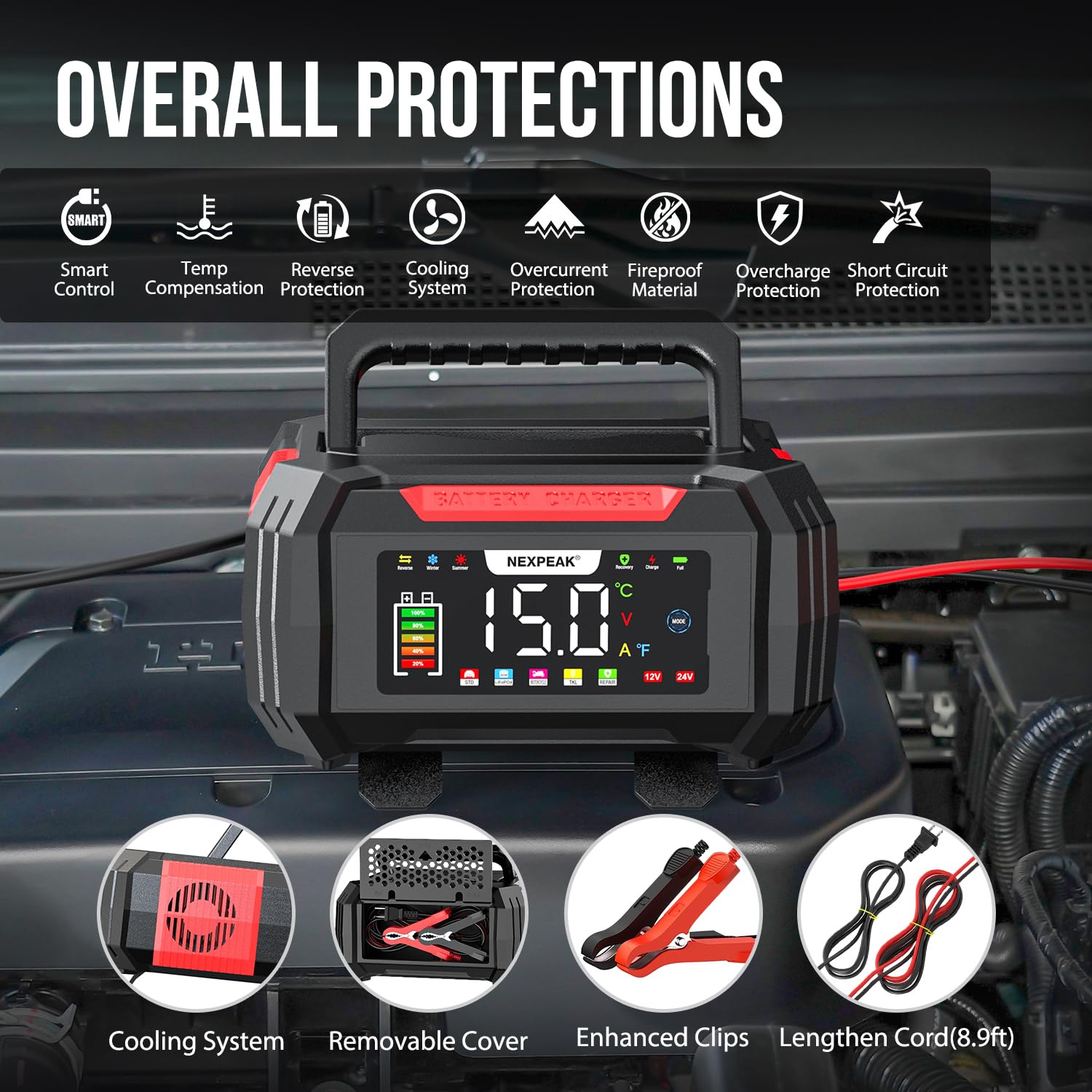 NEXPEAK battery charger pulse repair detects sulfation for revived performance
