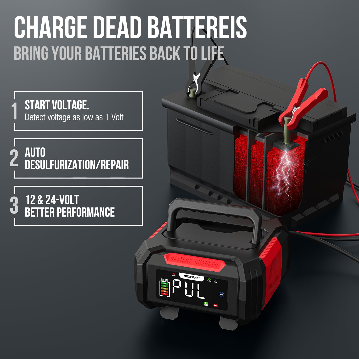 NEXPEAK battery charger trickle mode auto-switches to float charging