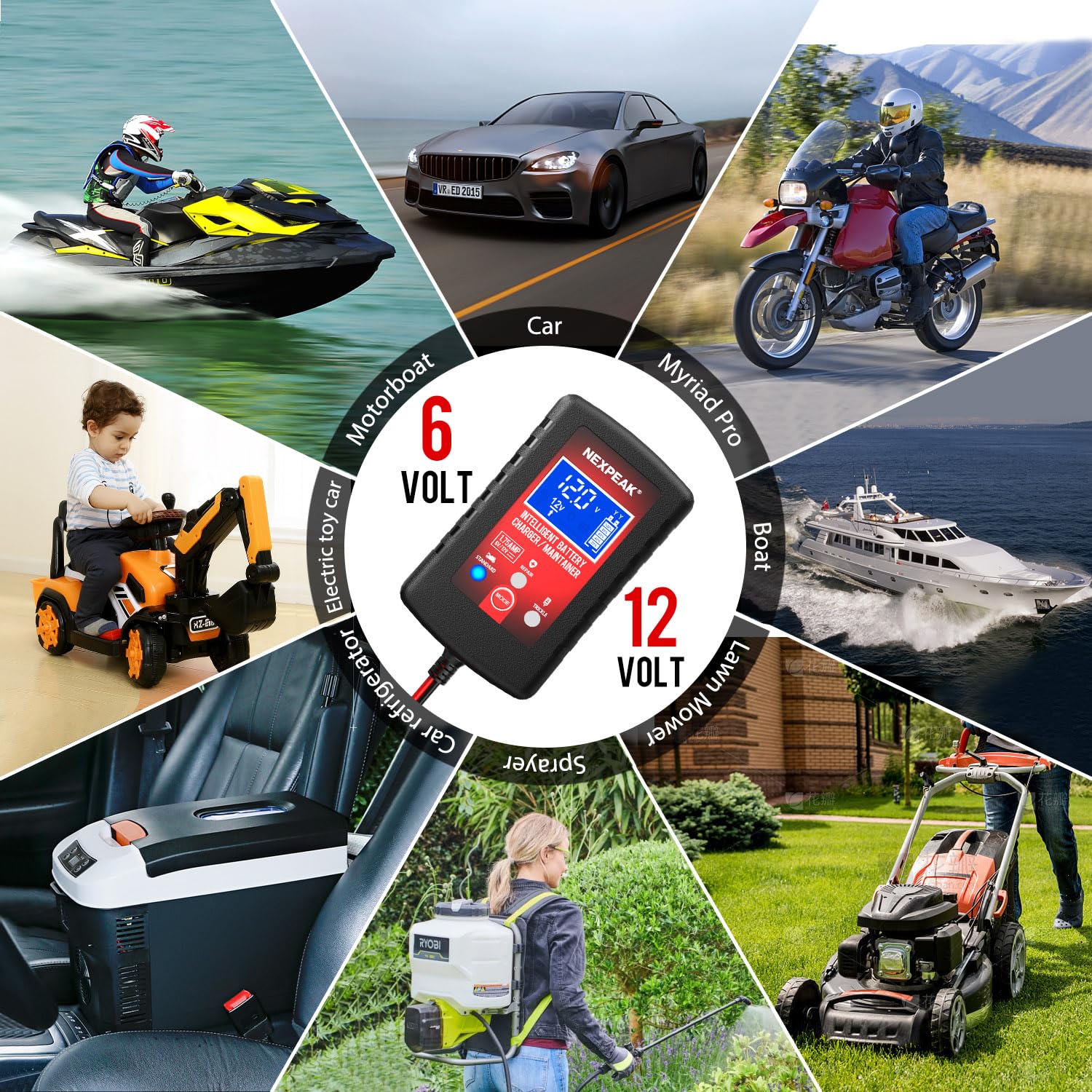 NEXPEAK packaging highlights included accessories and multi-vehicle compatibility.