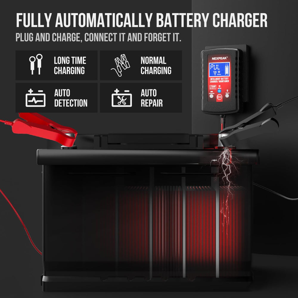 NEXPEAK plug-and-forget trickle mode keeps the battery topped up.