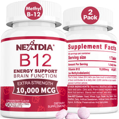 Nextdia B12 bottle and tablets for daily energy support.