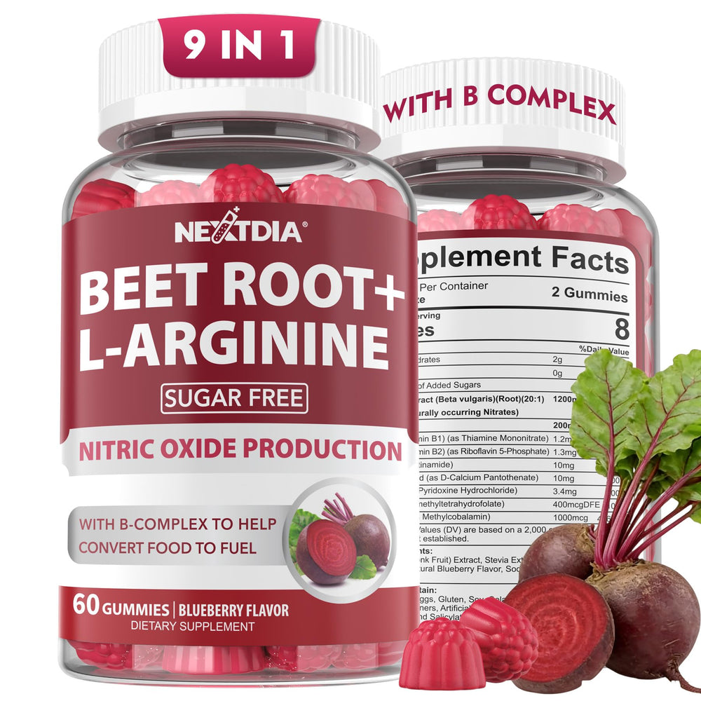 Nextdia Beet Root Gummies bottle for natural energy support.