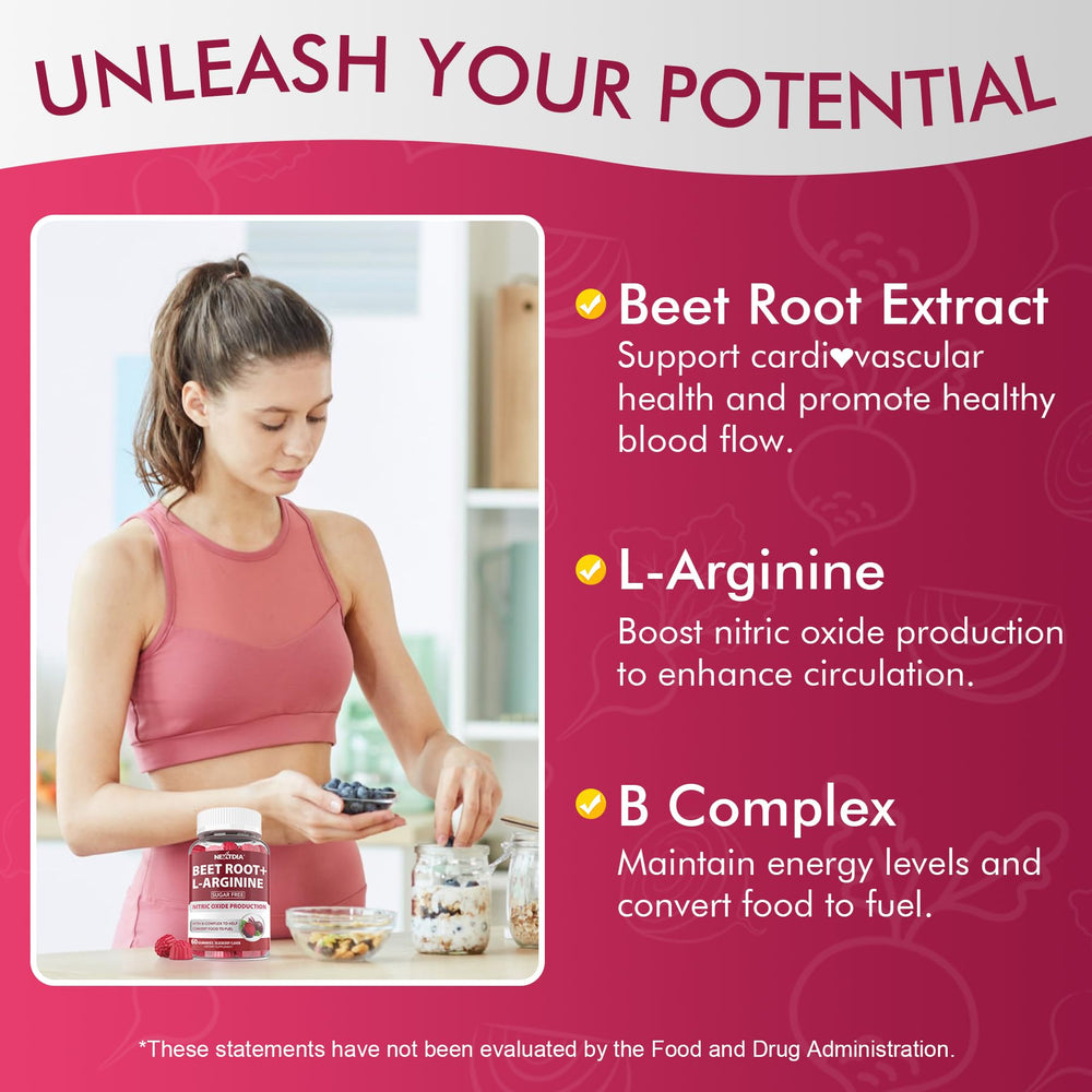 Nextdia Beet Root Gummies label detail with B vitamins and beetroot extract.