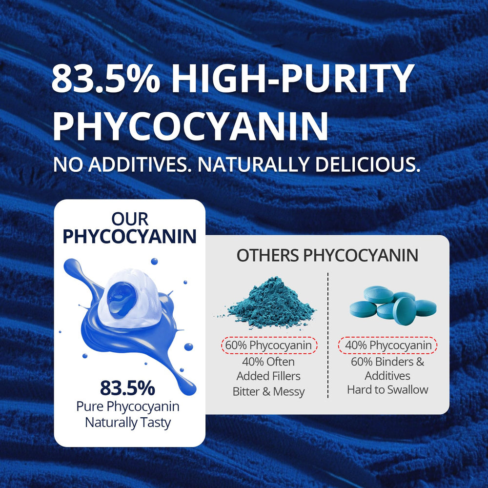 Nextdia Blue Spirulina Gummies vegan label indicates plant-based wellness.