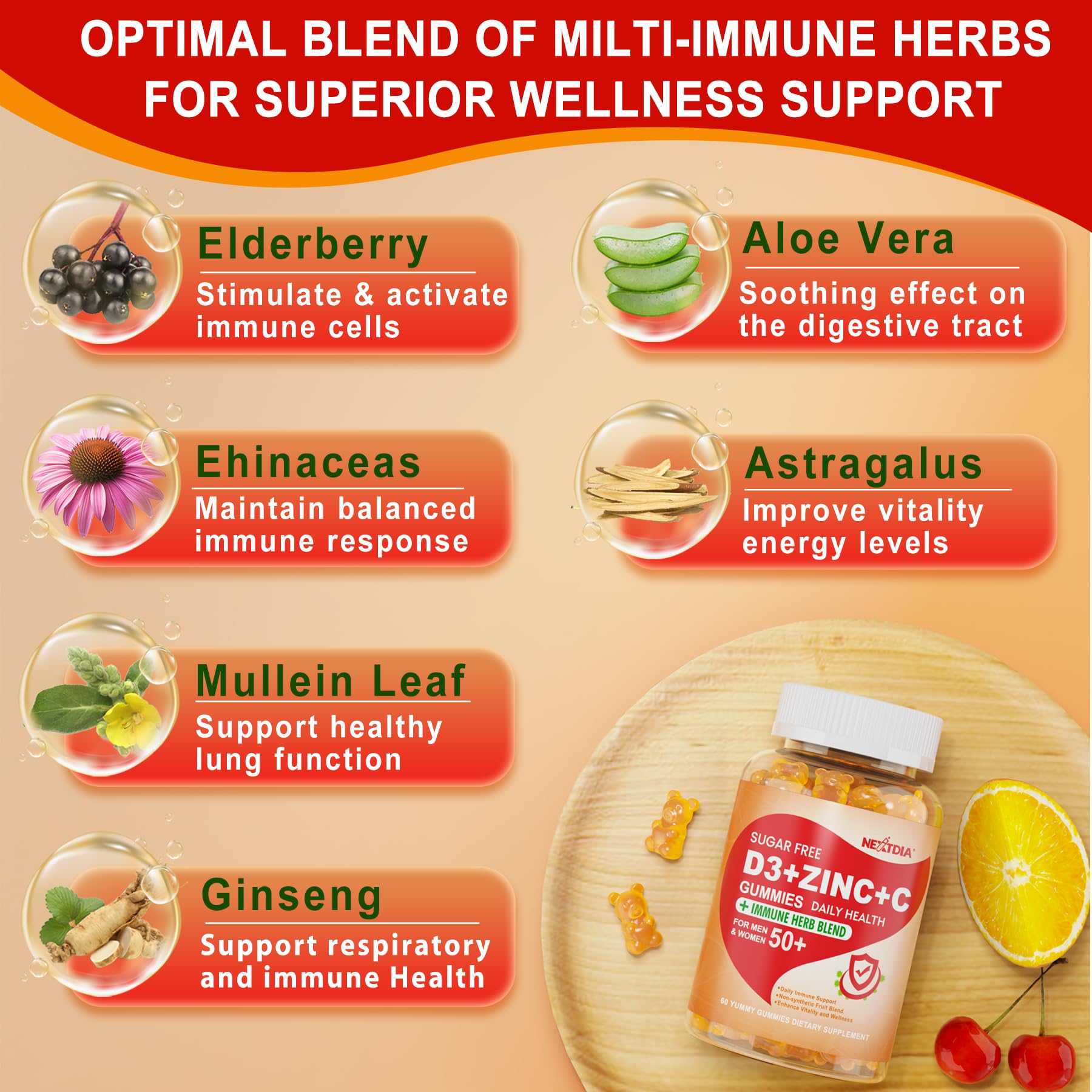 Nextdia 50+ routine with two bottles in kitchen setting.