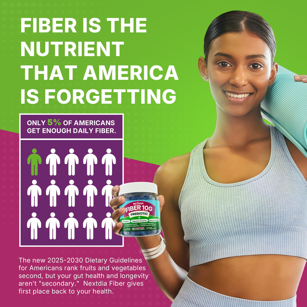 Nextdia fiber gummies gut-health-regularity bottle suggests daily routine for comfortable digestion.