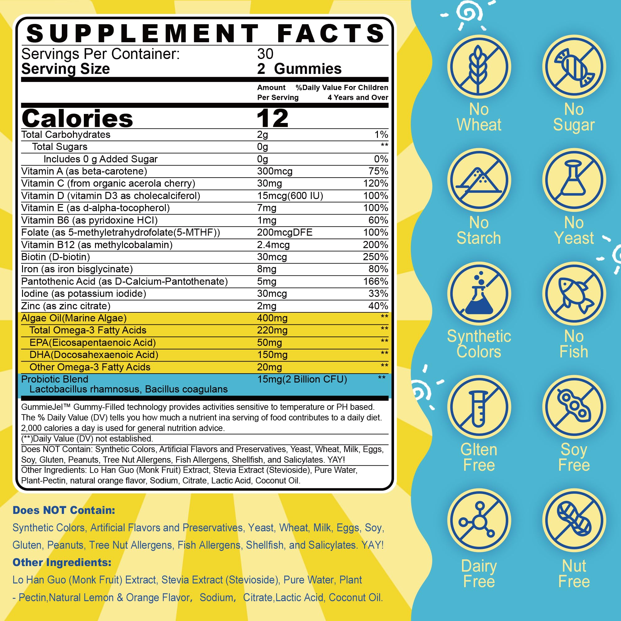 Nextdia Kids Multivitamin bottle side highlights sugar-free, kid-friendly gummies