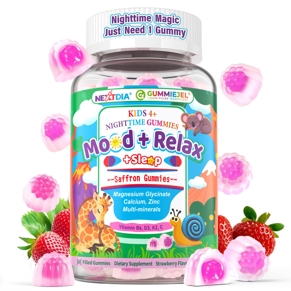 Nextdia Kids Sleep Gummies bottle front showing a calm bedtime routine
