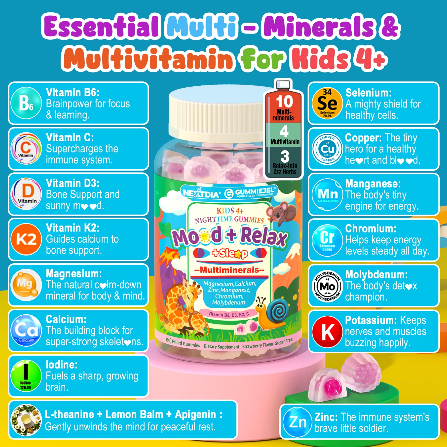 Nextdia Kids Sleep Gummies bright flavor visual appealing to kids