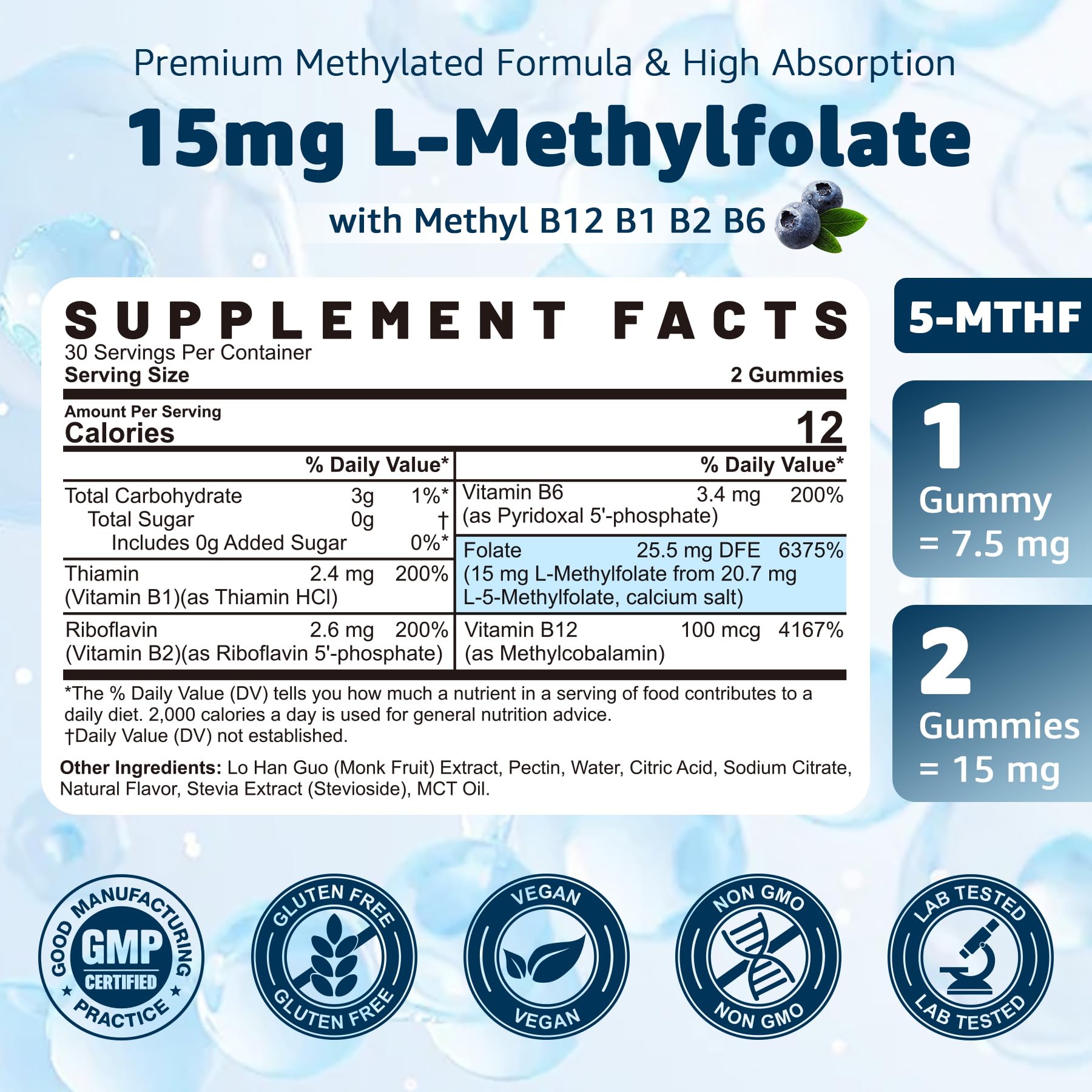 Nextdia L-MethylFolate gummies close-up highlighting blueberry flavor for easy daily intake