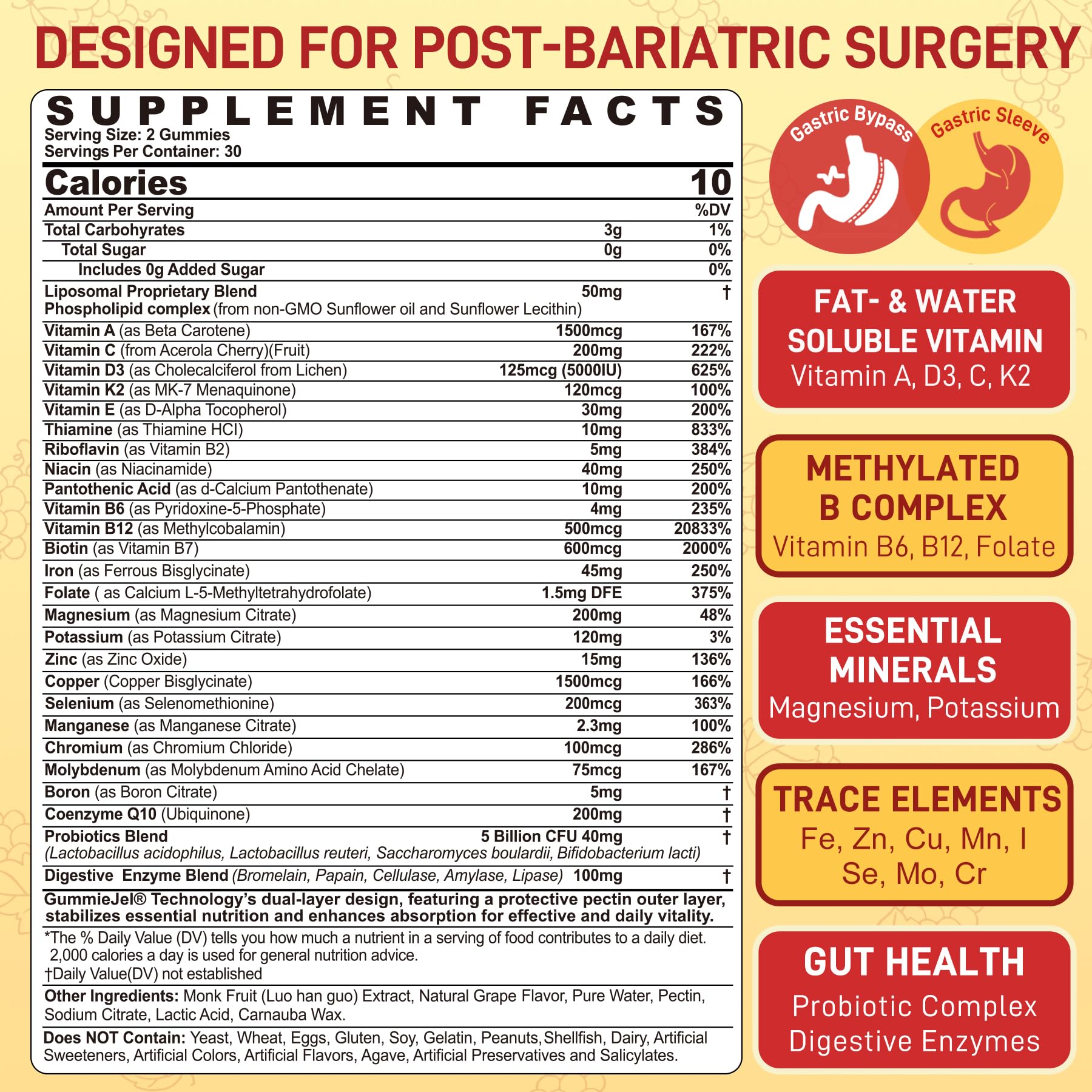 Nextdia liposomal bariatric multivitamin gummies label detail highlights 31-in-1 formula benefits