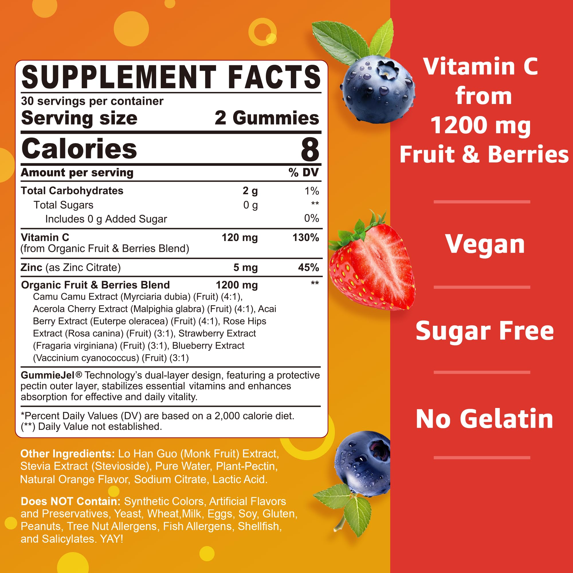 Nextdia Organic Vitamin C Gummies orange-flavored close-up with chewy daily use