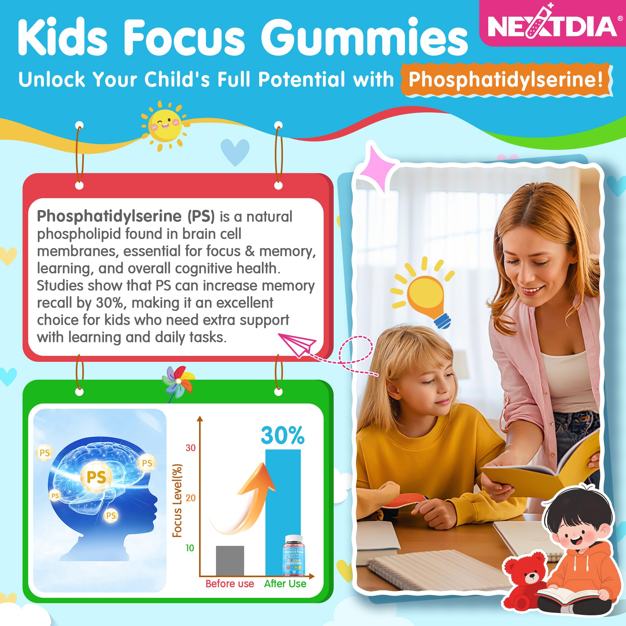 Nextdia phosphatidylserine ingredients with vitamin C and D3 for daily wellness