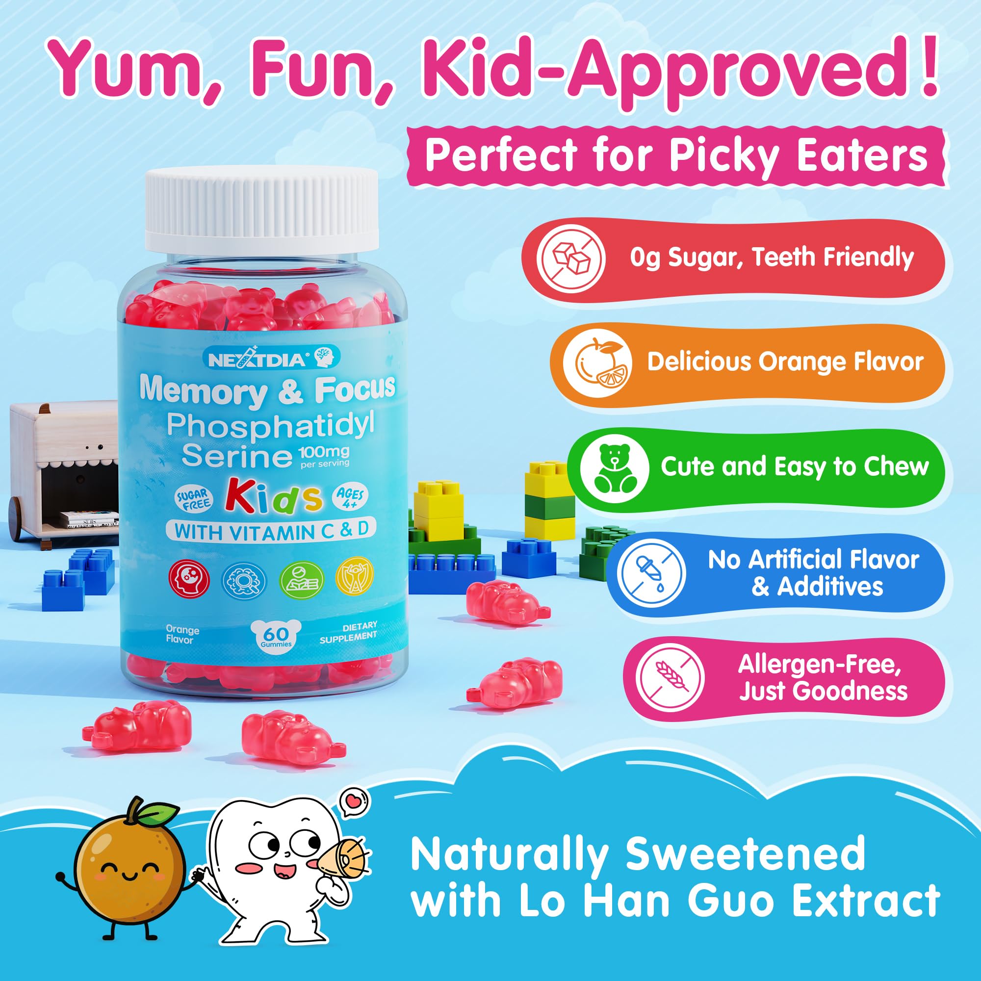 Nextdia phosphatidylserine sugar-free gummies, no artificial flavors