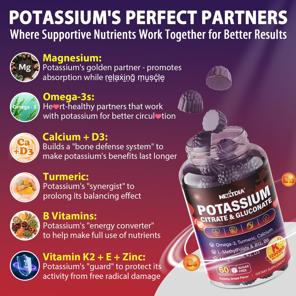 Nextdia potassium gummies packaging front – brand and product visibility