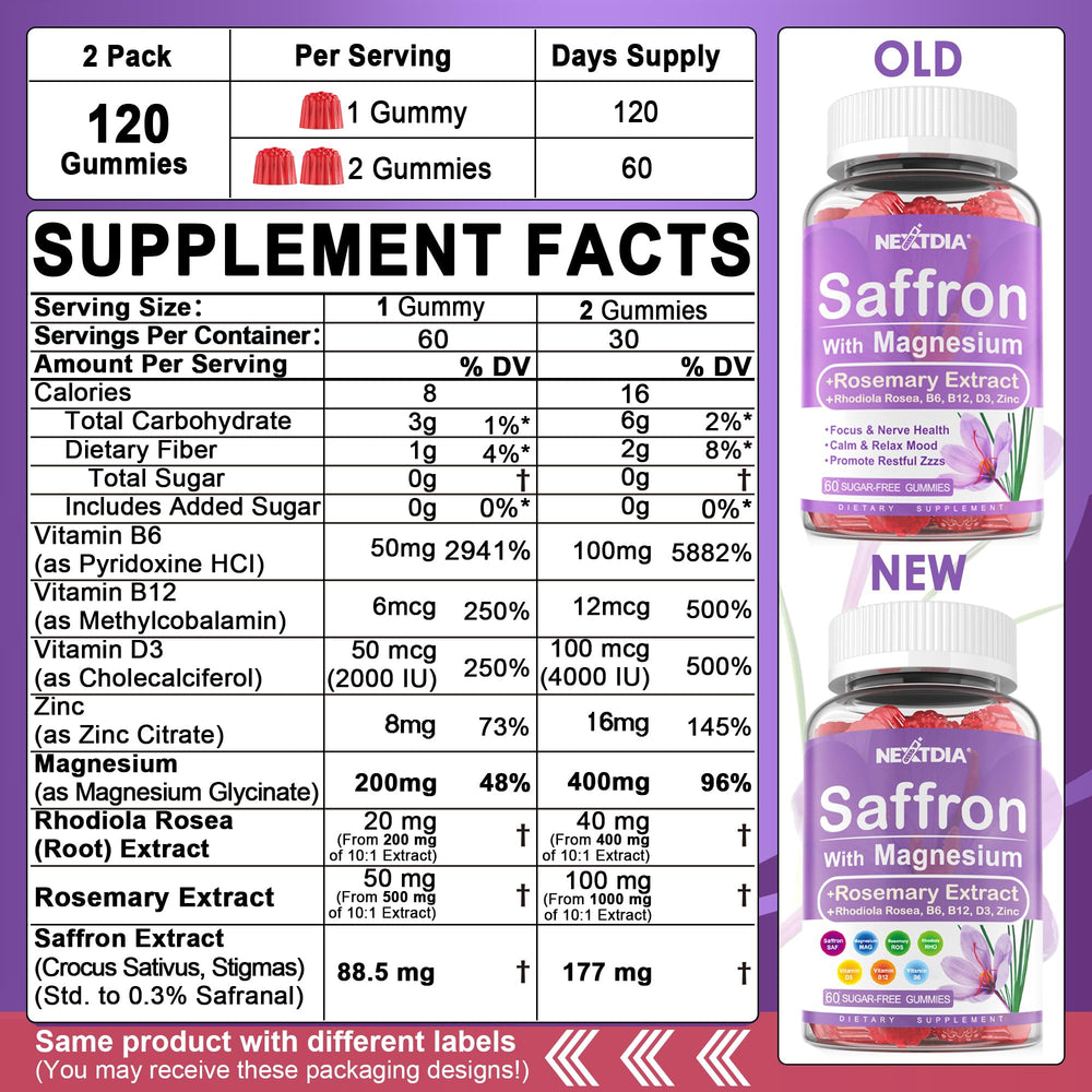 Nextdia saffron gummies close-up highlighting vibrant gummy texture