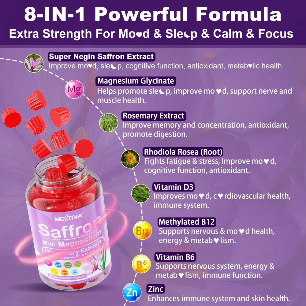 Nextdia saffron gummies raspberry flavor invites a sugar-free treat