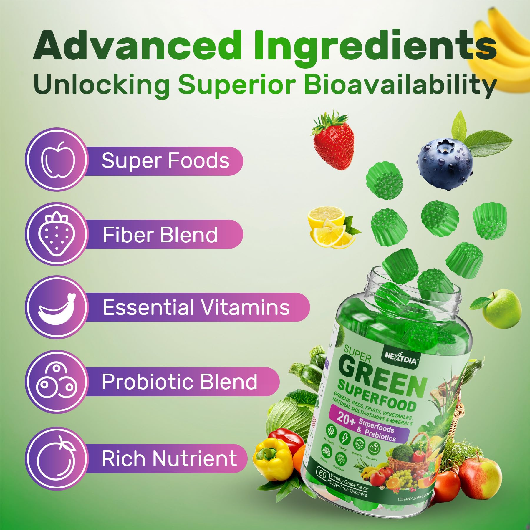 Nextdia Super Greens ideal travel snack for energy and focus