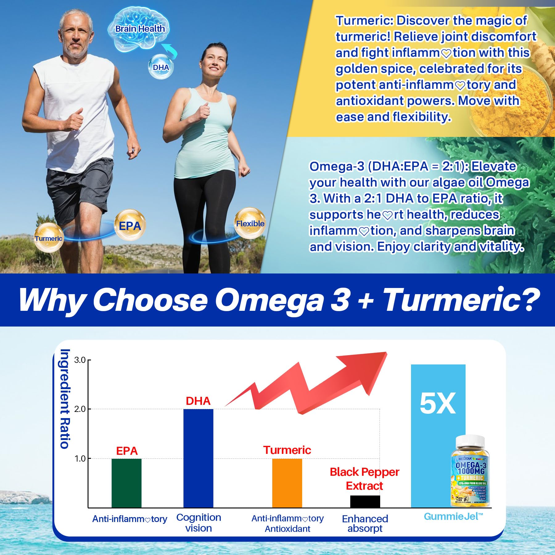 Nextdia Vegan Omega-3 Gummies algae oil label announcing vegan and sugar-free.