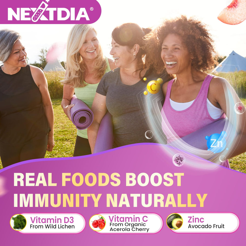 Nextdia sugarfree badge emphasizes monk fruit and allulose sweetness in gummies